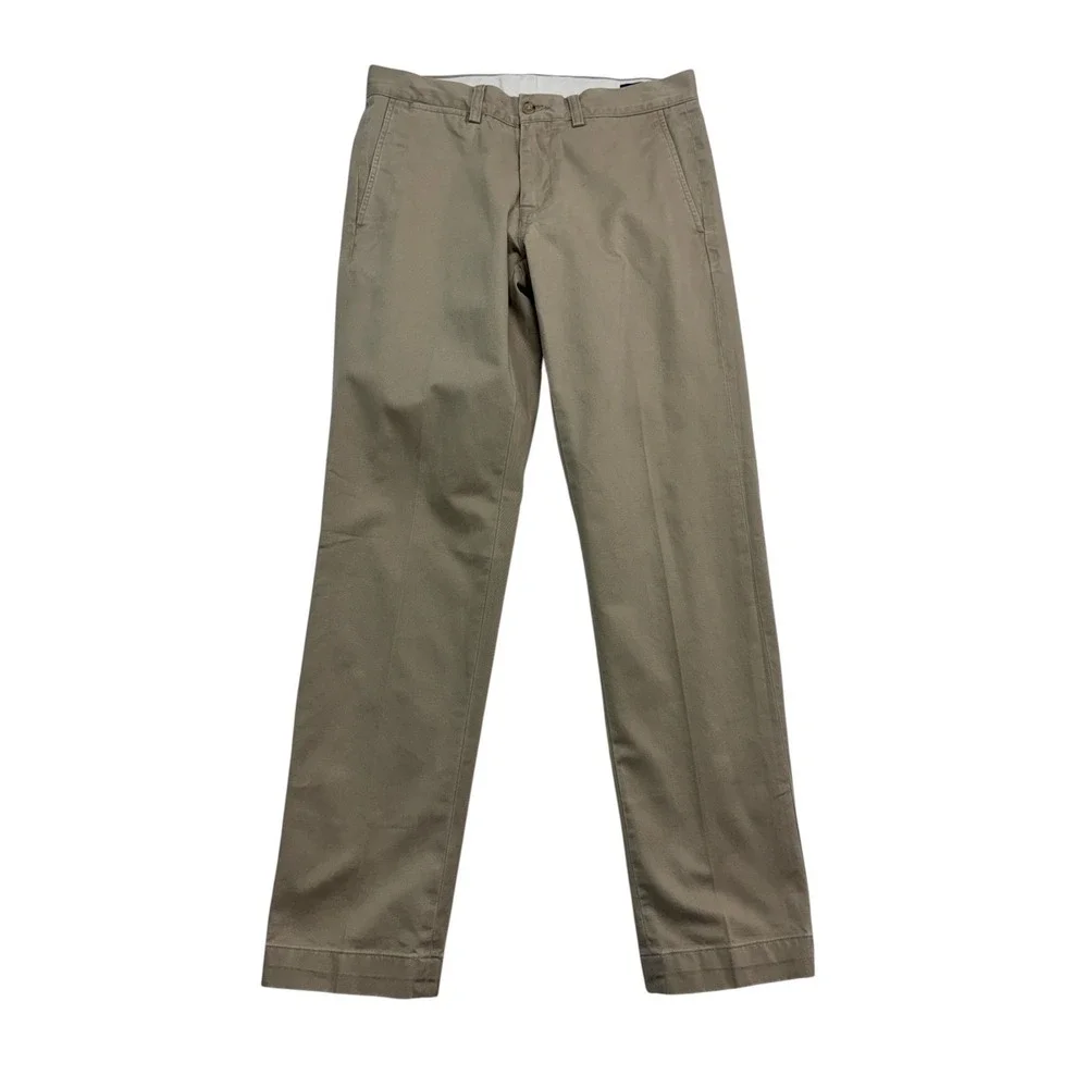 Polo Ralph Lauren 30x32 Khaki Chino Dress Pants Flat Front Cotton Slim Fit Mens